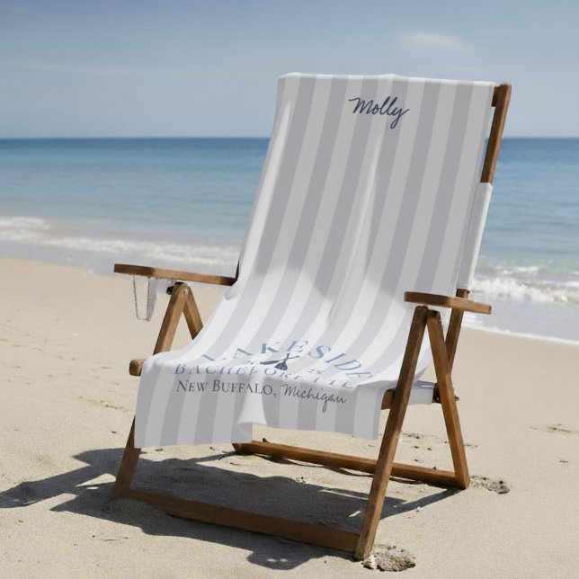 Coastal Lake Bachelorette Bridesmaid Beach Towel (Kick back at the lake with this coastal Classic Lake Bachelorette Girls Weekend Beach Towel!)