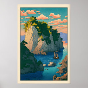 Coastal Landscape Print Serene Rocky Shore and