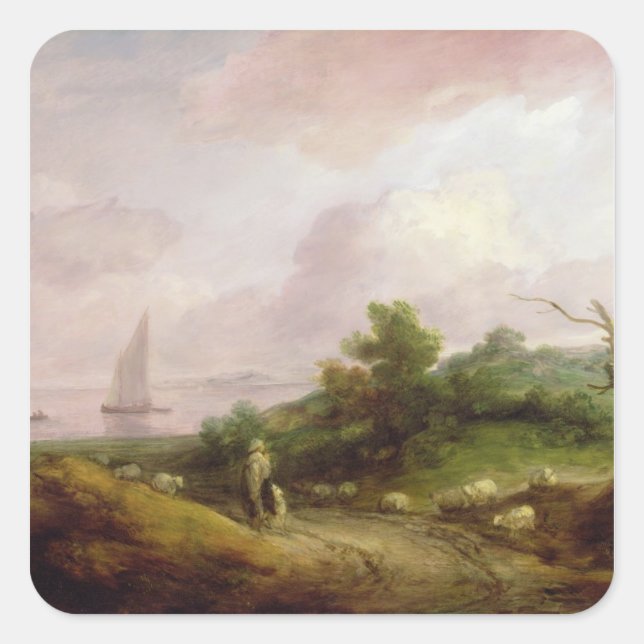 Coastal Landscape with a Shepherd and his Flock, c Square Sticker (Front)