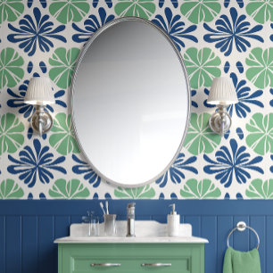 Coastal Leaf Harmony - Blue and Green - Coastal Wallpaper