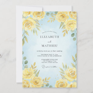 Coastal Lemon Azure Watercolor Wedding Invitation