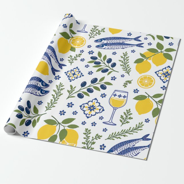 Coastal Lemon Gift Wrap (Unrolled)