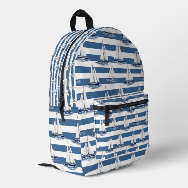 Coastal Life Oceans Blue Printed Backpack (Back Corner Left)