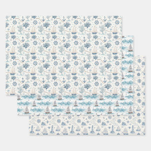 Coastal Life Oceans Blue Wrapping Paper Sheet