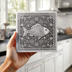 Coastal Life Series Fish B & W D1208 Tile
