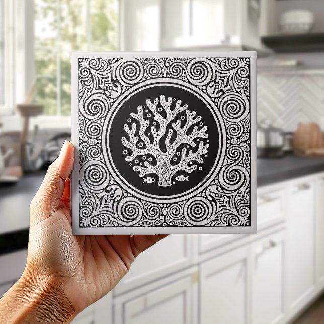 Coastal Life Series Lace Coral B & W D1208 Tile (Creator Uploaded)