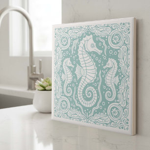 Coastal Life Series Seahorse Teal D1208 Tile