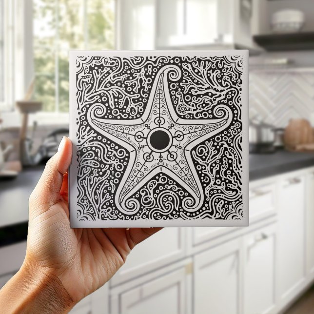 Coastal Life Series Starfish B & W ID1208 Tile (Creator Uploaded)