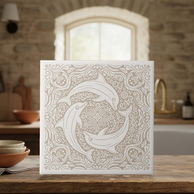 Coastal Life Series Three Dolphins Sand D1208 Tile (Creator Uploaded)