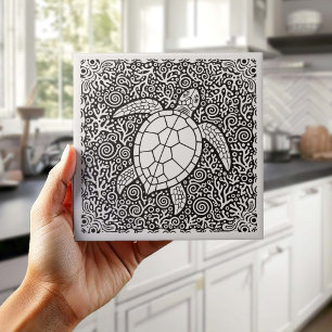 Coastal Life Series Turtle B & W D1208 Tile