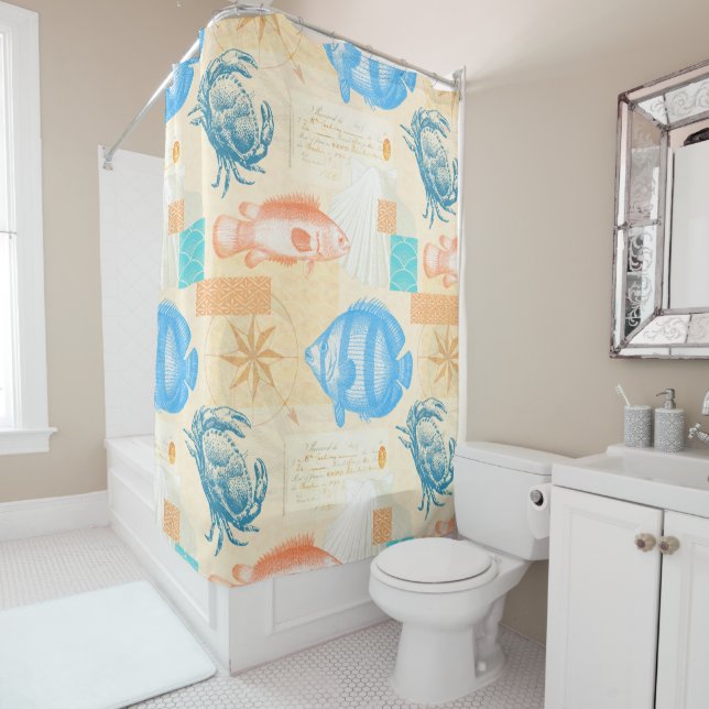 Coastal Lifestyle Collage Florida Beach House Shower Curtain (In Situ)