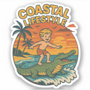 Coastal Lifestyle Gator Surfing - Retro Surf Beach