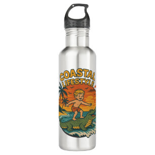 Coastal Lifestyle Gator Surfing - Retro Surf Beach 710 Ml Water Bottle