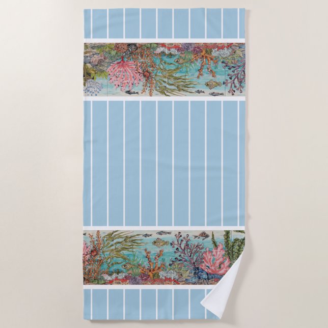 Coastal Light Blue Aqua Ocean Lobster Beachy Beach Towel (Front)