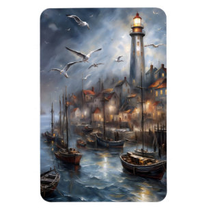 Coastal Lighthouse at Twilight Nautical Art Magnet