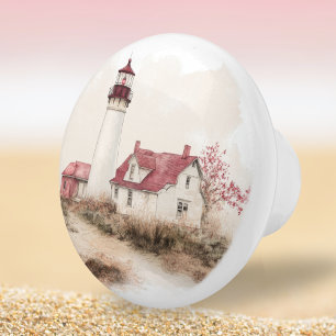 Coastal Lighthouse Beach Seaside Scenery Ceramic Knob