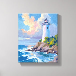 Coastal Lighthouse   Blue Ocean Waves Sea Canvas Print