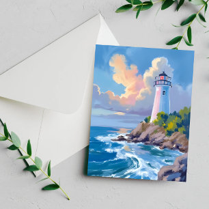Coastal Lighthouse   Blue Ocean Waves Sea Card