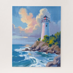 Coastal Lighthouse   Blue Ocean Waves Sea Jigsaw Puzzle