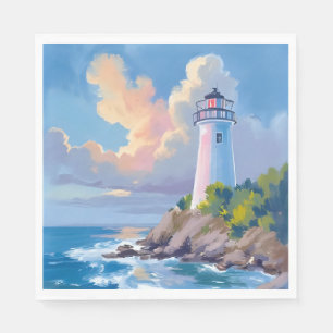 Coastal Lighthouse   Blue Ocean Waves Sea Napkin