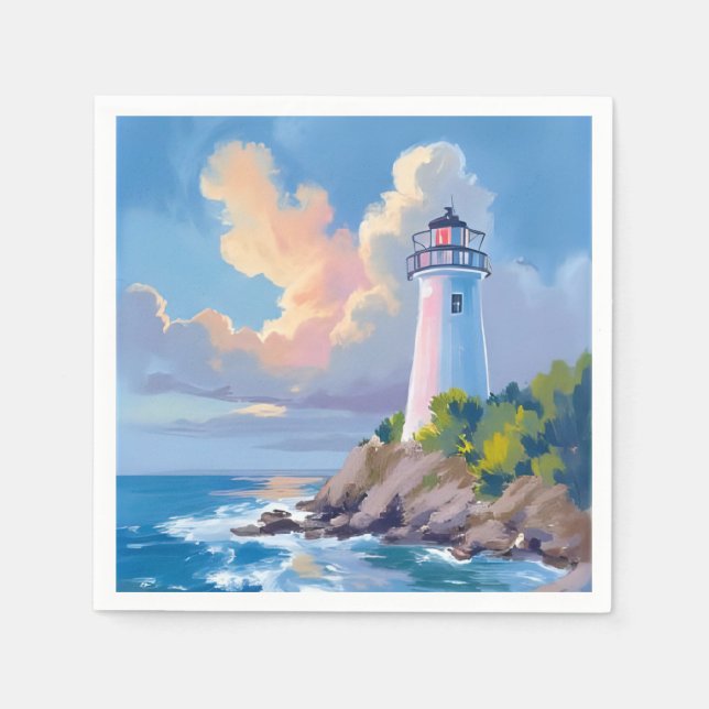 Coastal Lighthouse | Blue Ocean Waves Sea Napkin (Front)