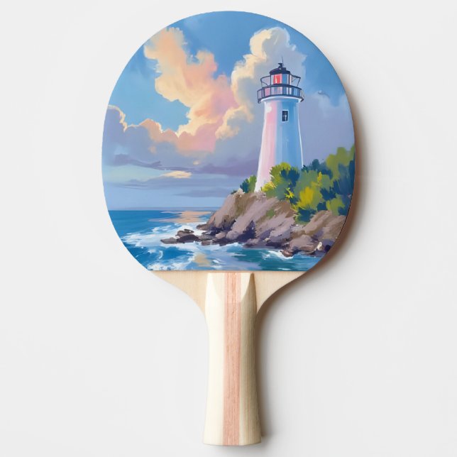 Coastal Lighthouse | Blue Ocean Waves Sea Ping Pong Paddle (Front)