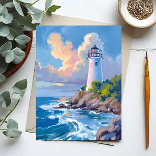 Coastal Lighthouse   Blue Ocean Waves Sea Postcard