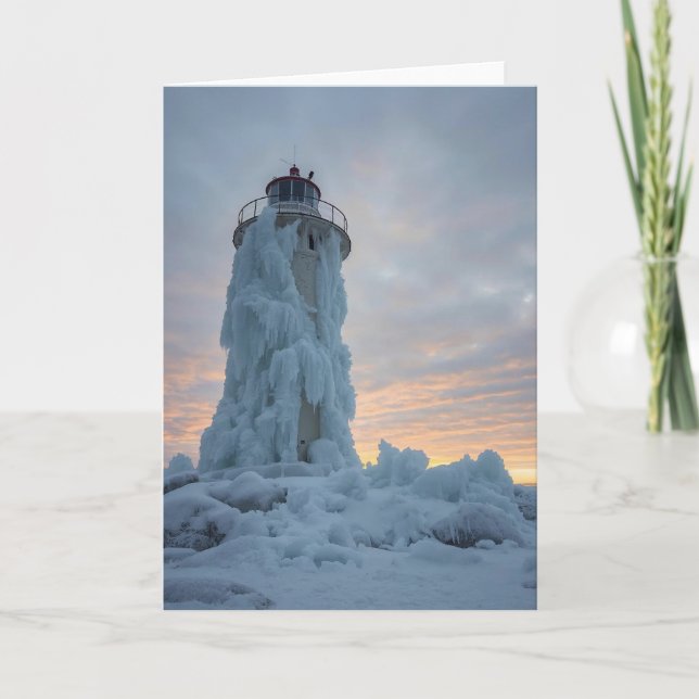 coastal lighthouse in winter card (Front)
