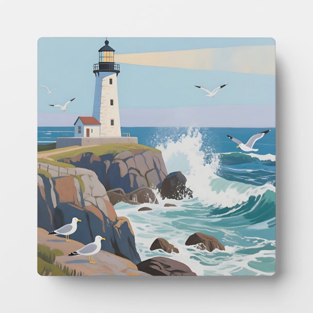 Coastal Lighthouse Ocean Waves Seagulls Plaque (Front)
