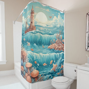 Coastal Lighthouse Ocean Waves Shower Curtain