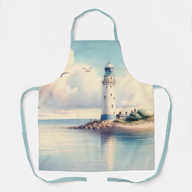 Coastal Lighthouse Seagulls Pastel Sky Serenity Apron (Front)
