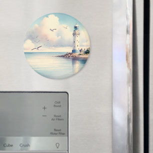 Coastal Lighthouse Seagulls Pastel Sky Serenity Magnet