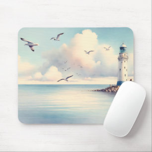 Coastal Lighthouse Seagulls Pastel Sky Serenity Mouse Mat
