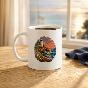 Coastal Lighthouse Sunset Ocean Art Mug