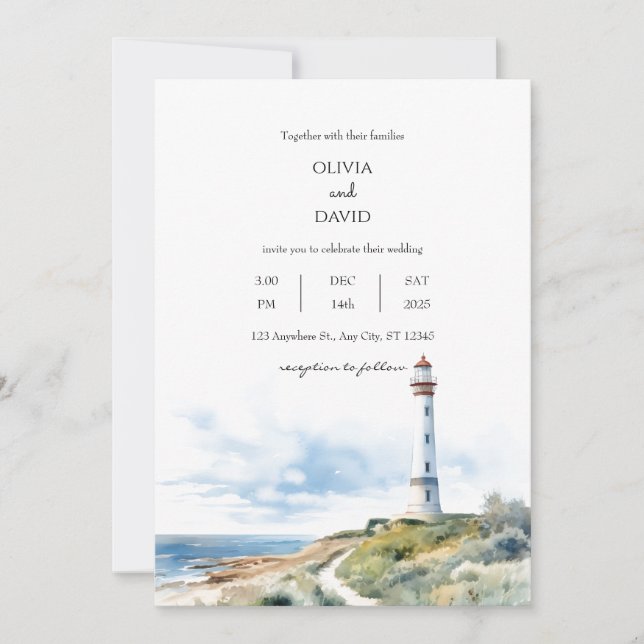 Coastal Lighthouse Trail Ocean View Beach Wedding  Invitation (Front)