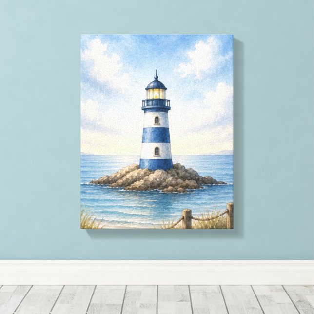 Coastal Lighthouse Wapped Canvas Wall Hanging Print (Insitu(Wood Floor))