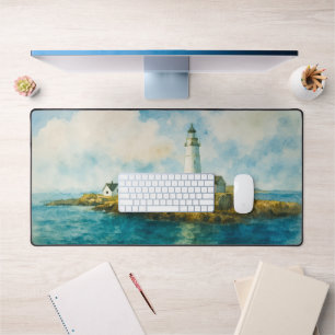 Coastal Lighthouse Watercolor Landscape Harbour Desk Mat