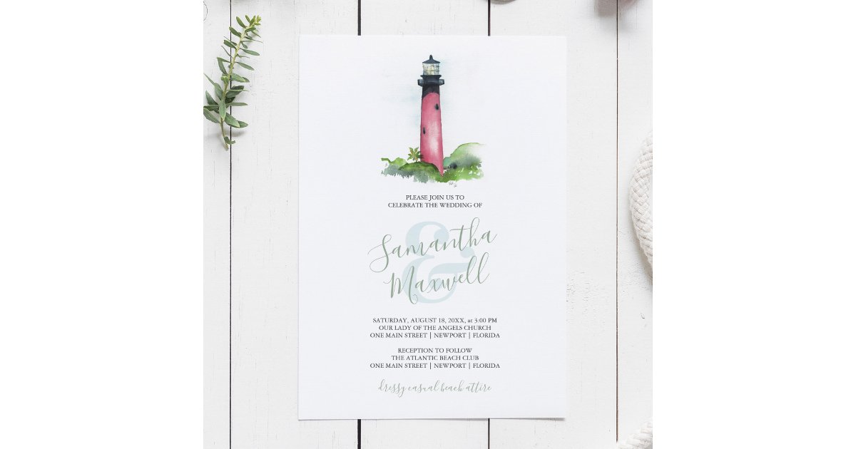Coastal Lighthouse Watercolor Wedding Invitation | Zazzle