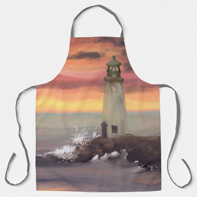 Coastal Lighthouse With Pink And Orange Sky Apron (Front)