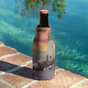 Coastal Lighthouse With Pink And Orange Sky Bottle Cooler