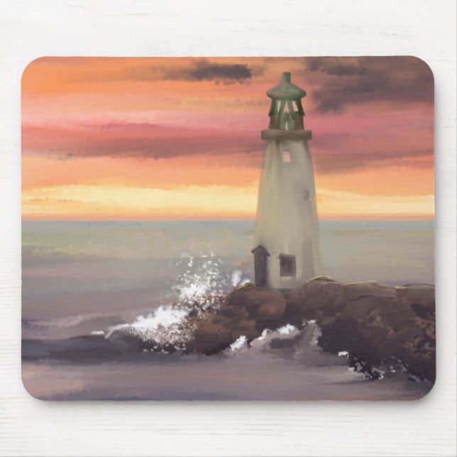Coastal Lighthouse With Pink And Orange Sky Mouse Mat (Front)