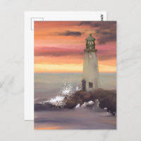 Coastal Lighthouse With Pink And Orange Sky