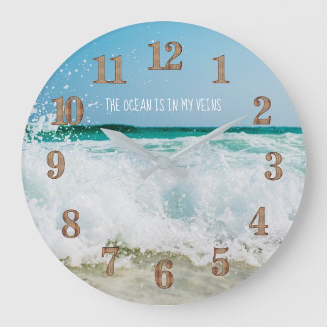 Coastal Living Surfers Ocean Sea Life Quote Custom Large Clock (Front)