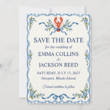 Coastal Lobster Blue Stripe Floral Wedding