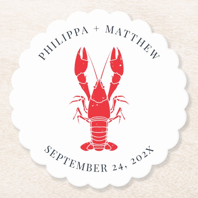 Coastal Lobster Boil Beach Wedding Custom Paper Coaster (Front)