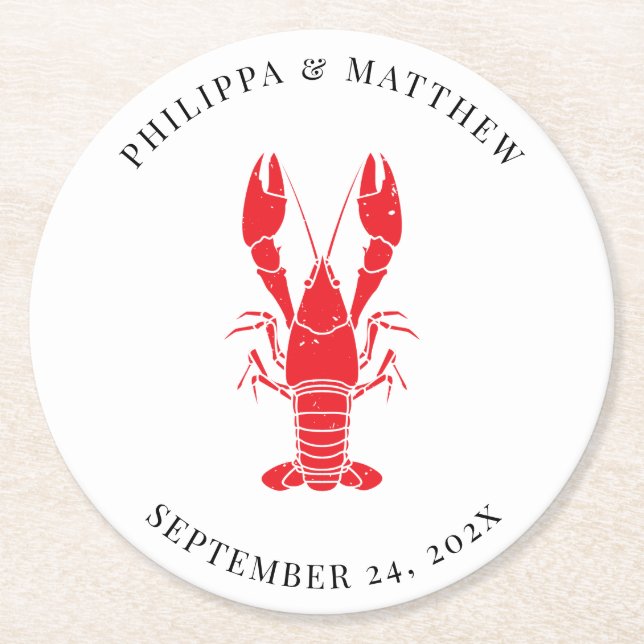 Coastal Lobster Boil Beach Wedding Custom Round Paper Coaster (Front)