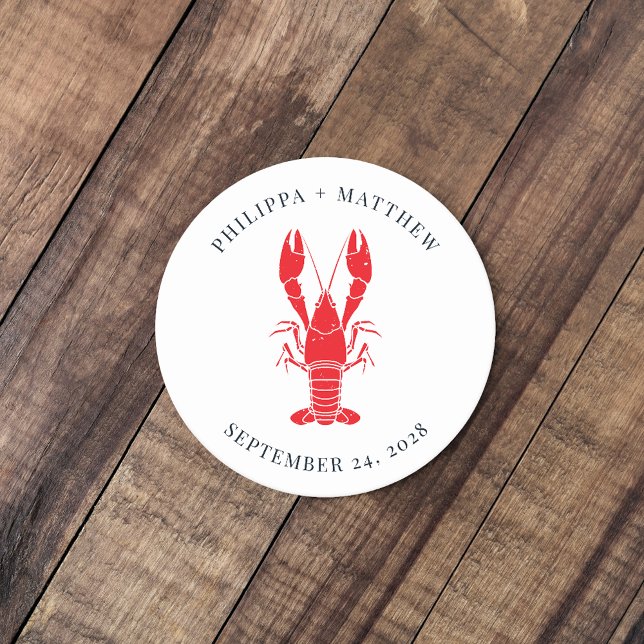 Coastal Lobster Boil Beach Wedding Round Paper Coaster (Lobster boil Wedding Keepsake Coaster)
