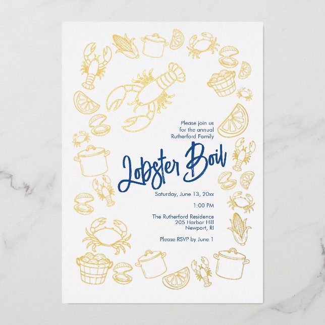 Coastal Lobster Boil Foil Invitation (Front)