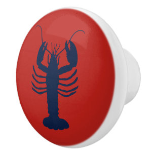 Coastal Lobster Navy Blue and Red Nautical Colours Ceramic Knob