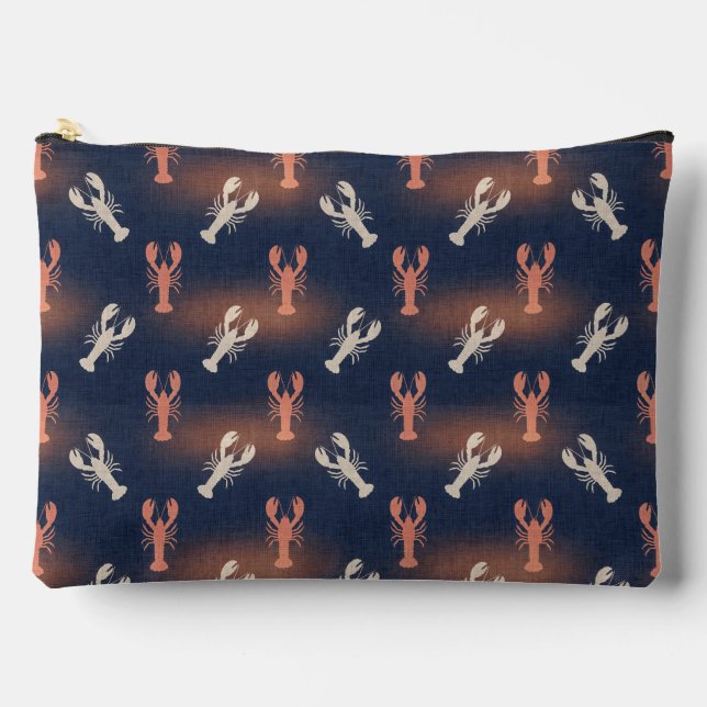 Coastal Lobster Pattern – Nautical Seafood Summer  Accessory Pouch (Front)